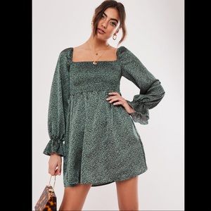 Misguided Green Peasant Milkmaid Mini Dress